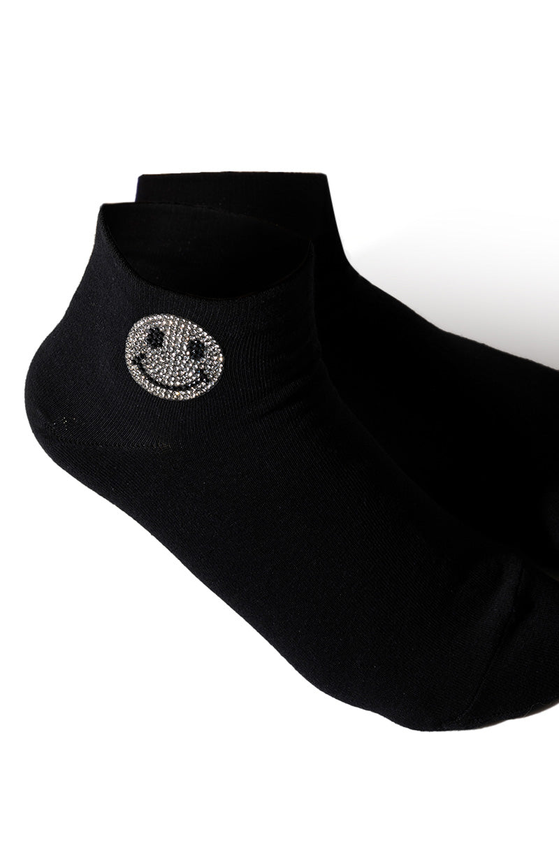 BLING SMILEY FACE SOCKS IN BLACK