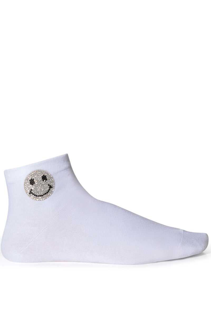 BLING SMILEY FACE SOCKS IN WHITE