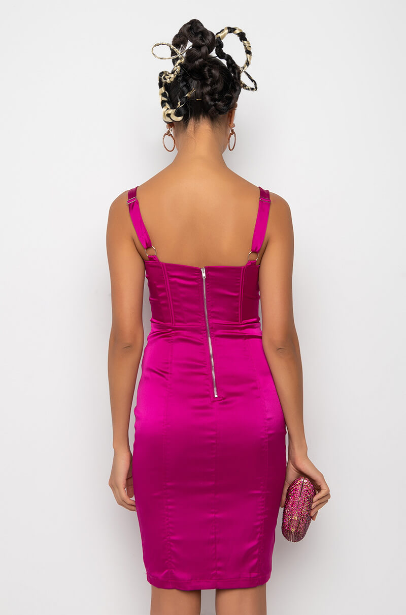 BORN LIKE THIS SATIN MINI DRESS DARK PINK