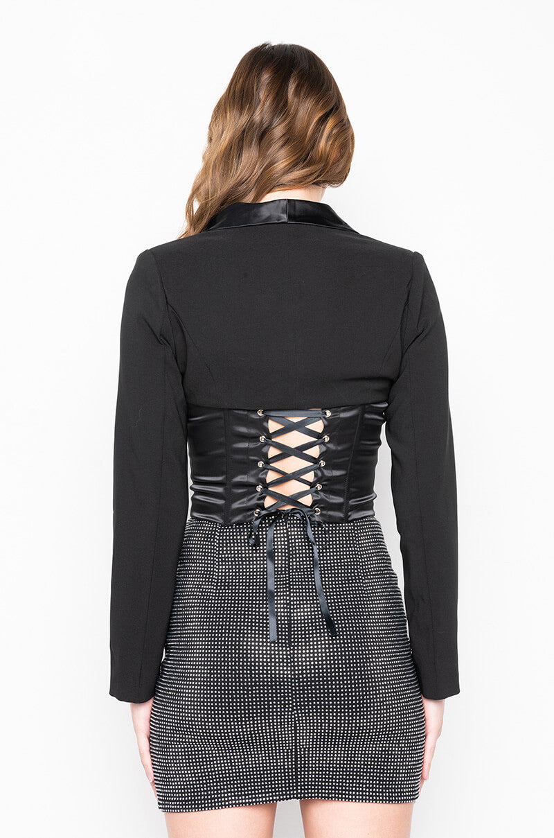 BOSS BITCHES ONLY COLLARED SATIN CORSET TOP