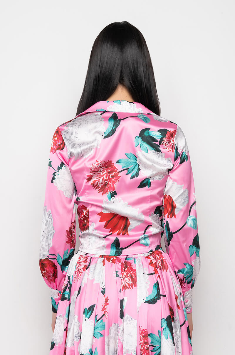 BOUQUET SATIN TIE FRONT TOP