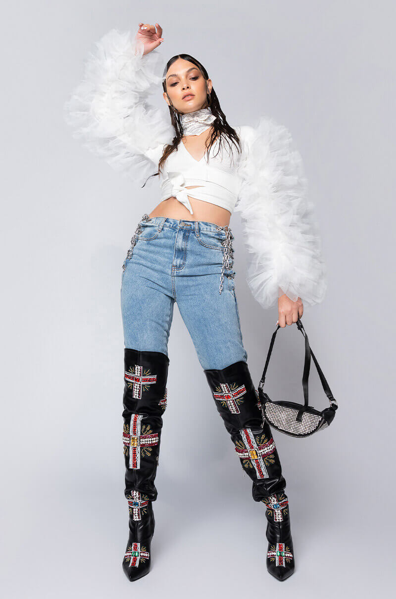 BRING IT OUT PUFF SLEEVE TIE FRONT TOP WHITE