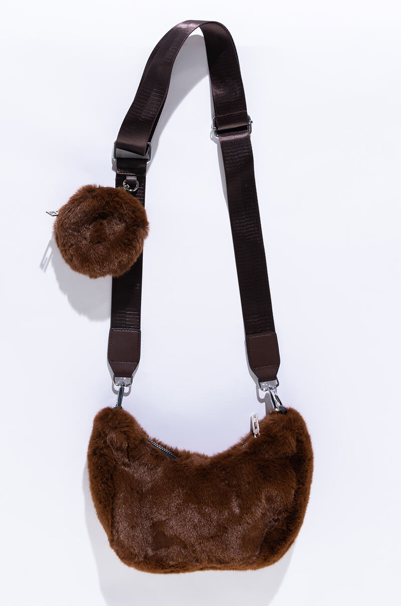 BROWN BEAR FLUFFY PURSE