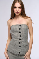 BUSINESS CASUAL HOUNDSTOOTH BUTTON DOWN TUBE BLOUSE