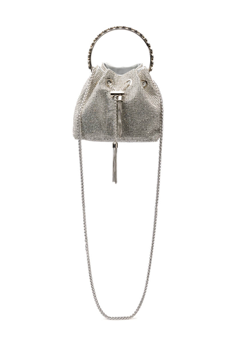 CADENCE EMBELLISHED SILVER BUCKET BAG
