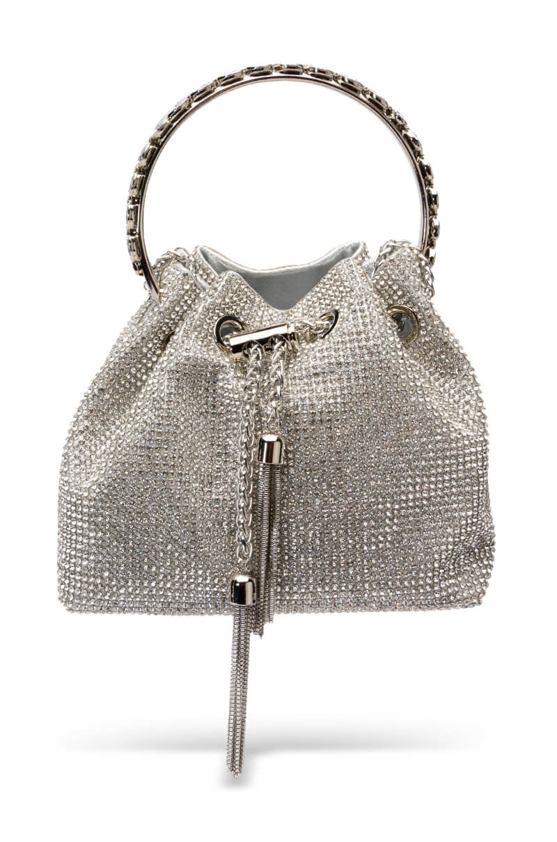 CADENCE EMBELLISHED SILVER BUCKET BAG