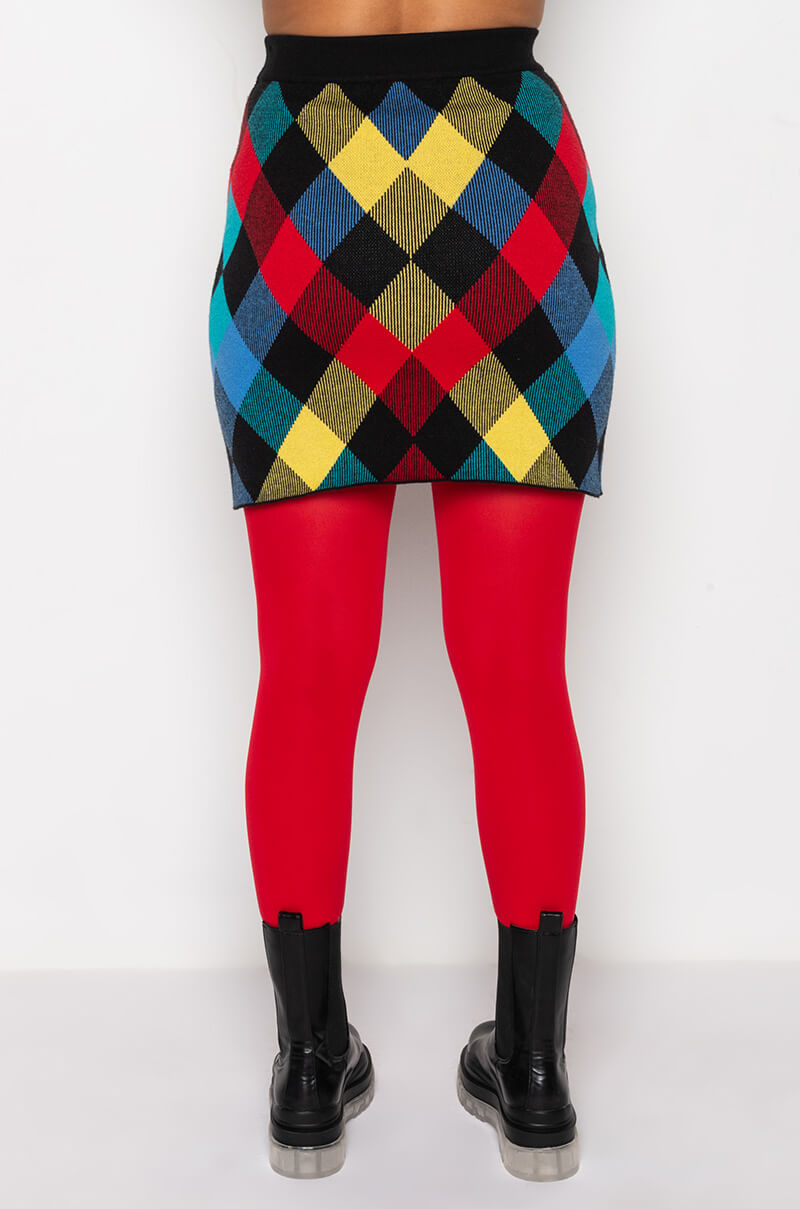 CALL ME KNIT MINI SKIRT RED MULTI