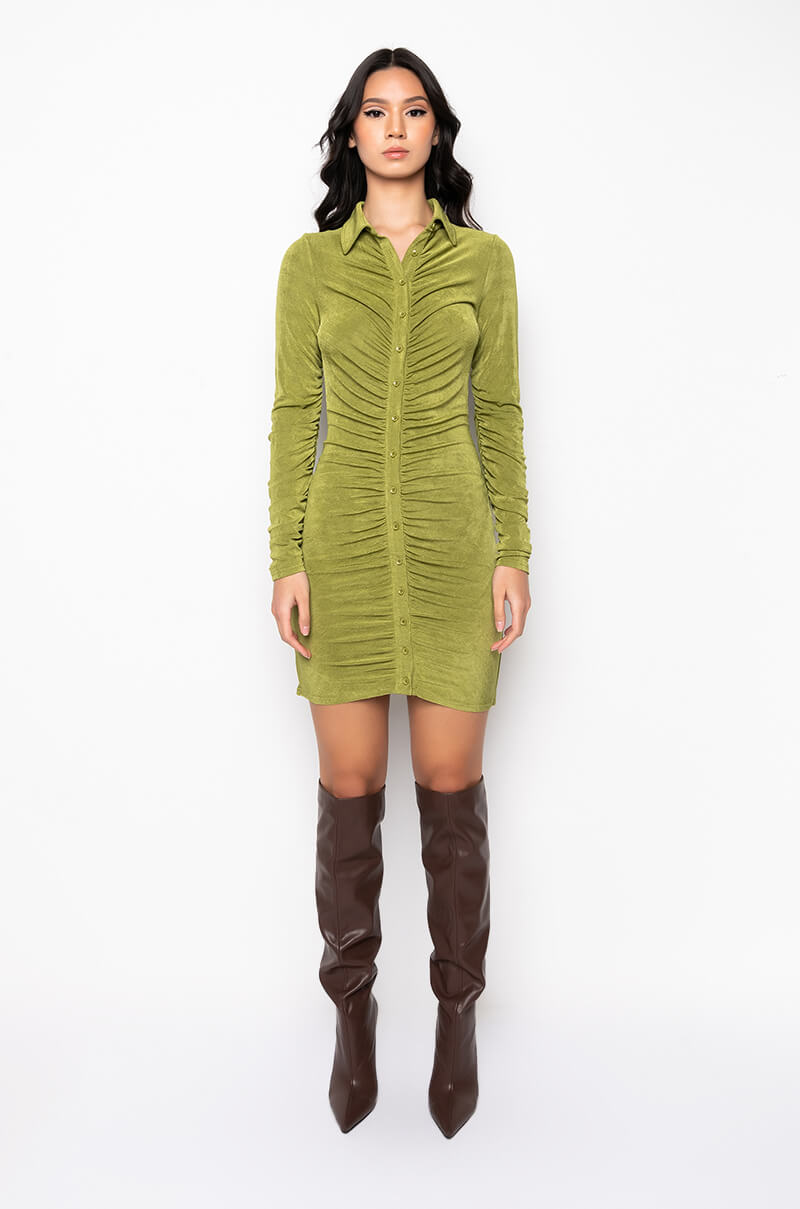 CAMELIA BUTTON FRONT MIDI DRESS GREEN
