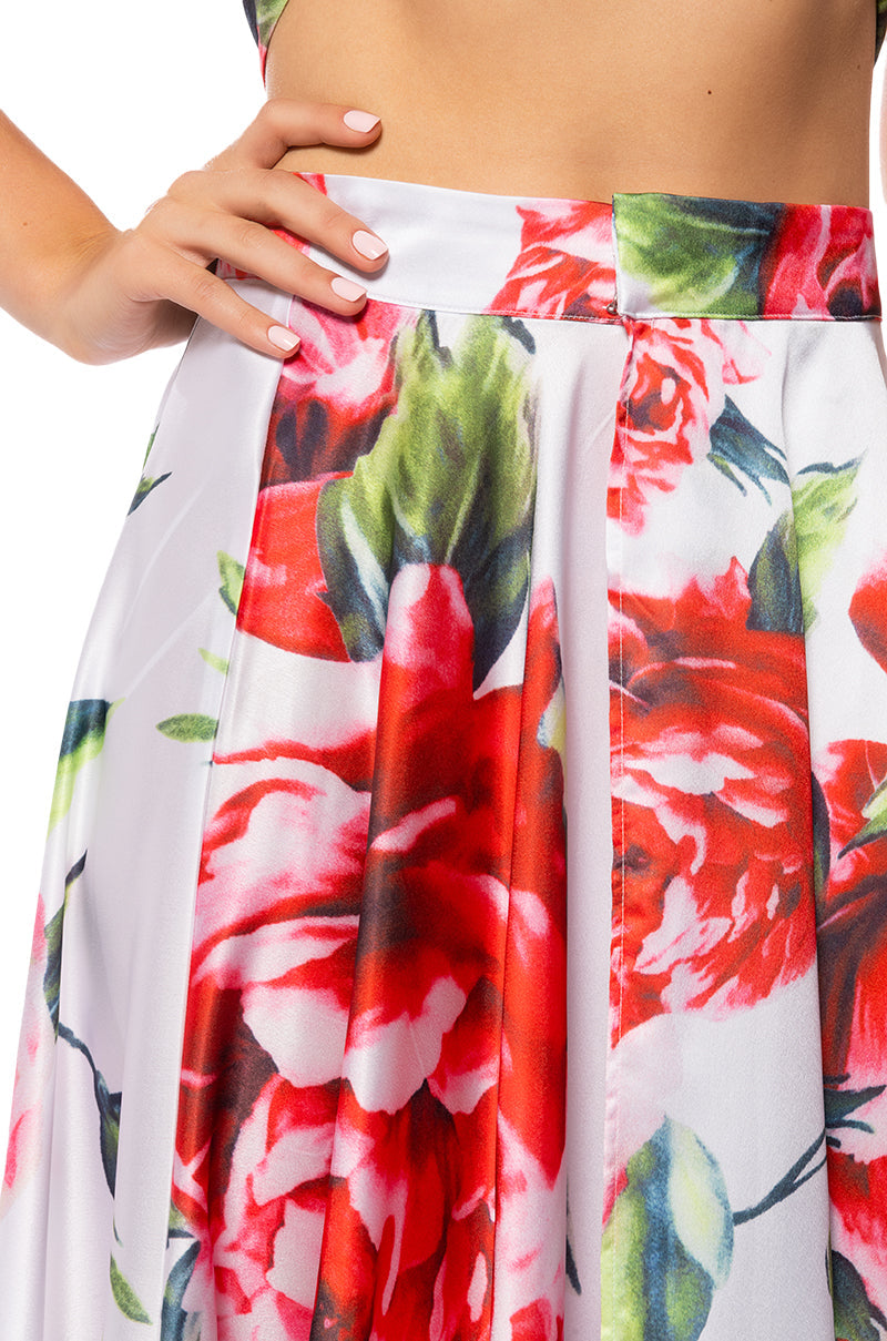 CARAMELLA MAXI SATIN WRAP SKIRT WHITE MULTI