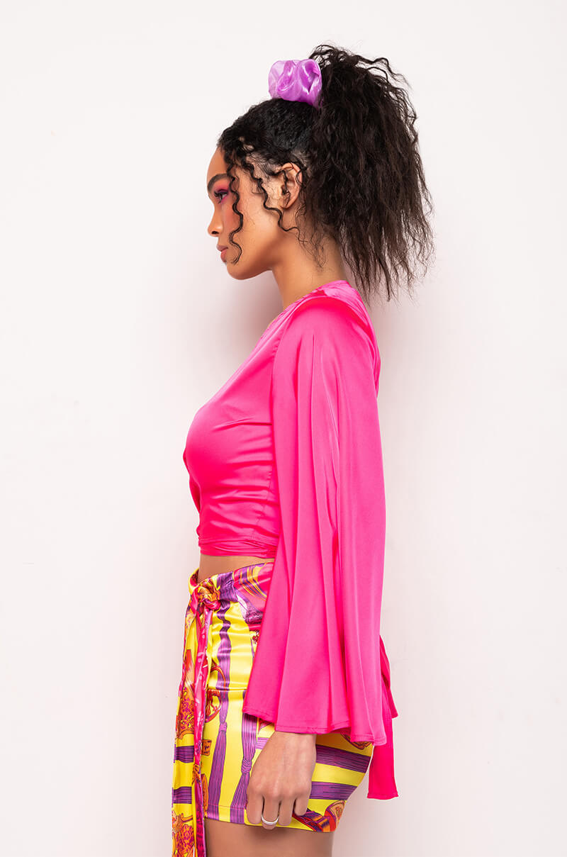 CARIBBEAN VIBES SATIN TIE FRONT TOP