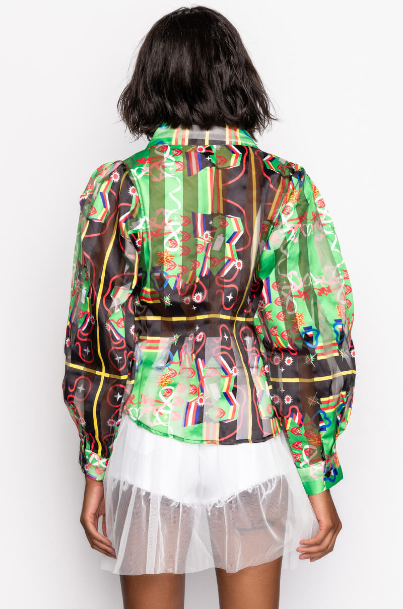 C'EST LA VIE PRINTED BLOUSE GREEN MULTI