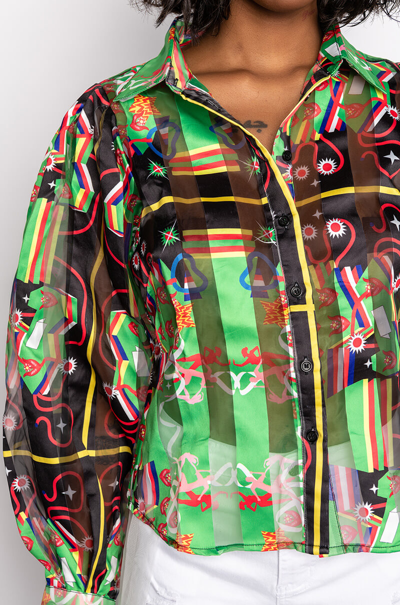 C'EST LA VIE PRINTED BLOUSE GREEN MULTI