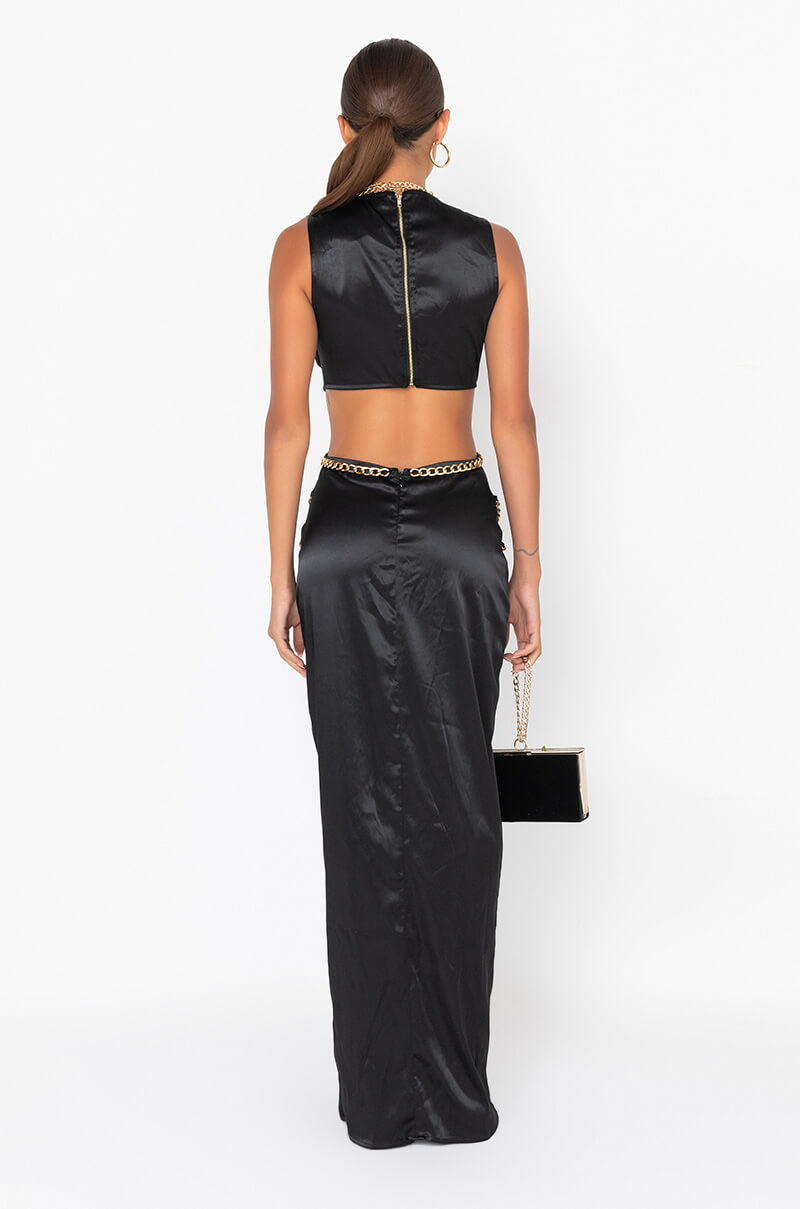 CHAIN ME UP SATIN MAXI DRESS