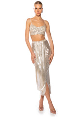CHIARA METALLIC DRAPED MIDI SKIRT