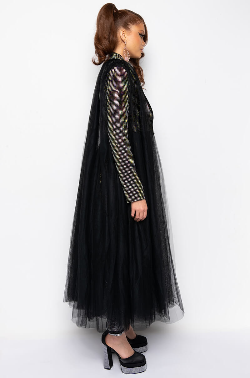 CLUB ANOTHER CLUB RHINESTONE TULLE TRENCH