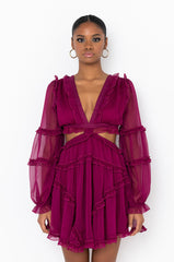 COCKTAIL HOUR CHIFFON MINI DRESS DARK PURPLE