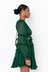 COCKTAIL HOUR CHIFFON MINI DRESS HUNTER GREEN
