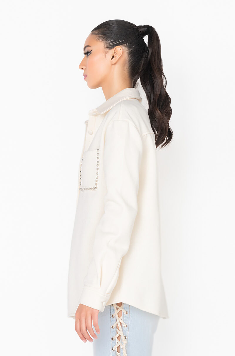 COZY AF FLEECE BUTTON DOWN SWEATSHIRT IVORY