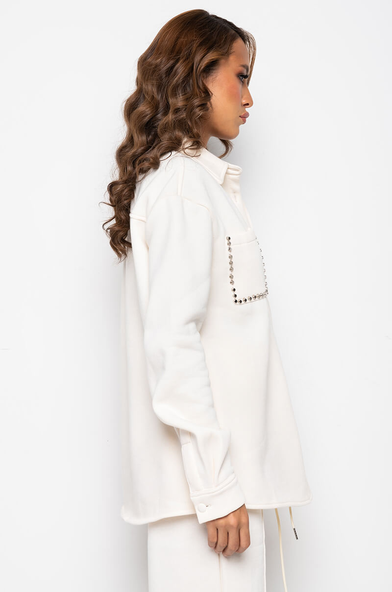 COZY AF FLEECE BUTTON DOWN SWEATSHIRT IVORY