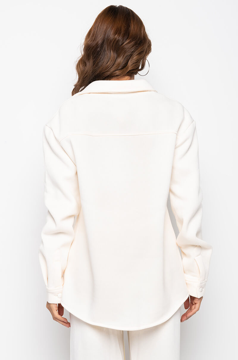 COZY AF FLEECE BUTTON DOWN SWEATSHIRT IVORY