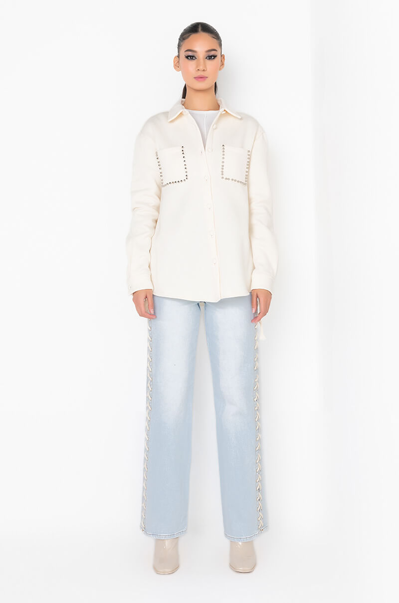 COZY AF FLEECE BUTTON DOWN SWEATSHIRT IVORY