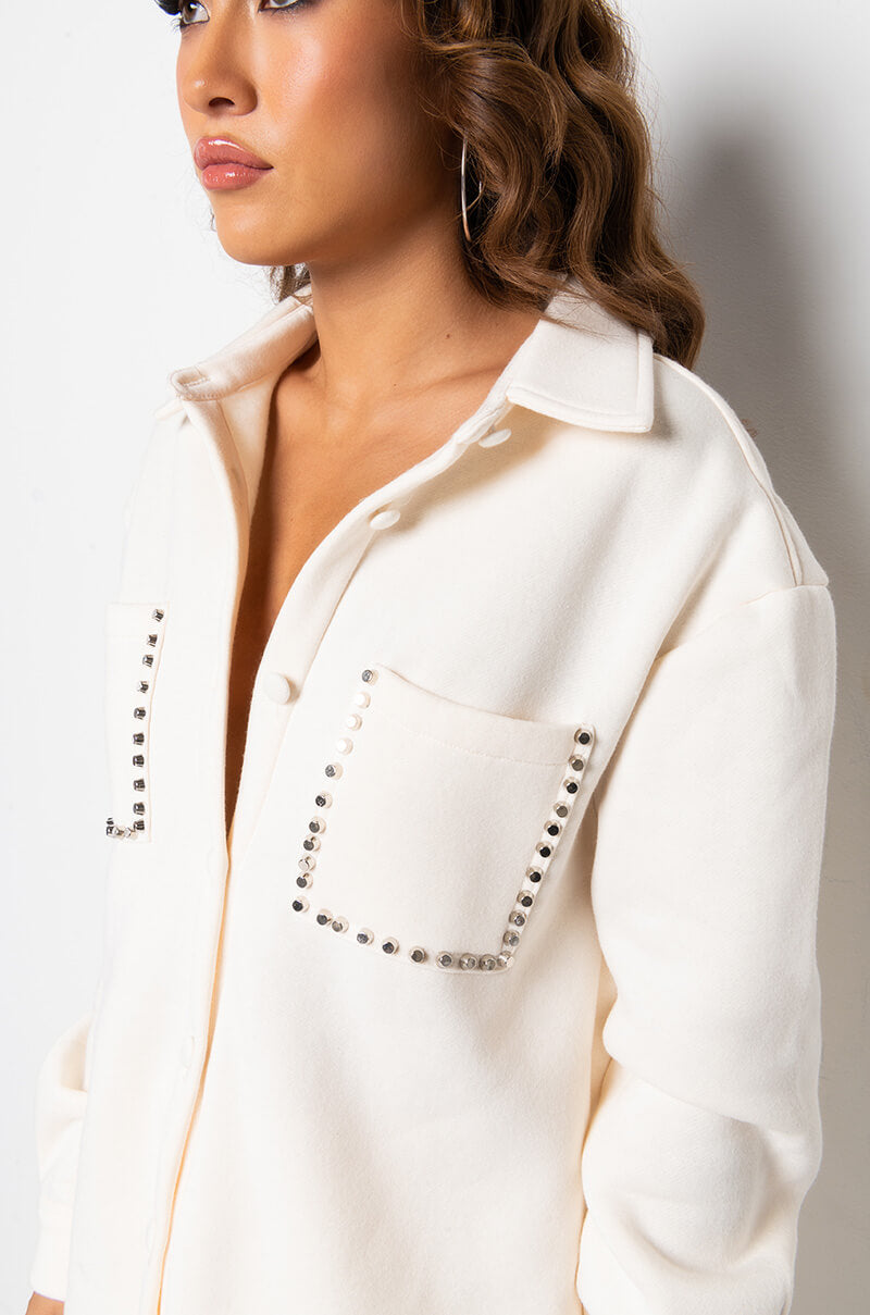 COZY AF FLEECE BUTTON DOWN SWEATSHIRT IVORY