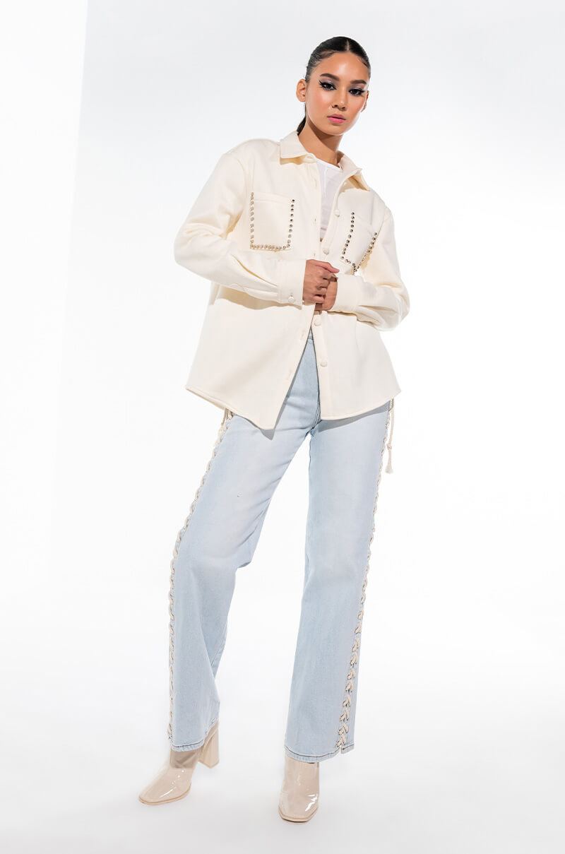 COZY AF FLEECE BUTTON DOWN SWEATSHIRT IVORY