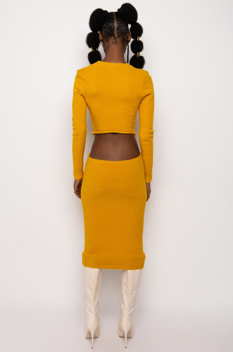 COZY BUT CUTE PLUSH SWEATER MIDI DRESS DARK YELLOW