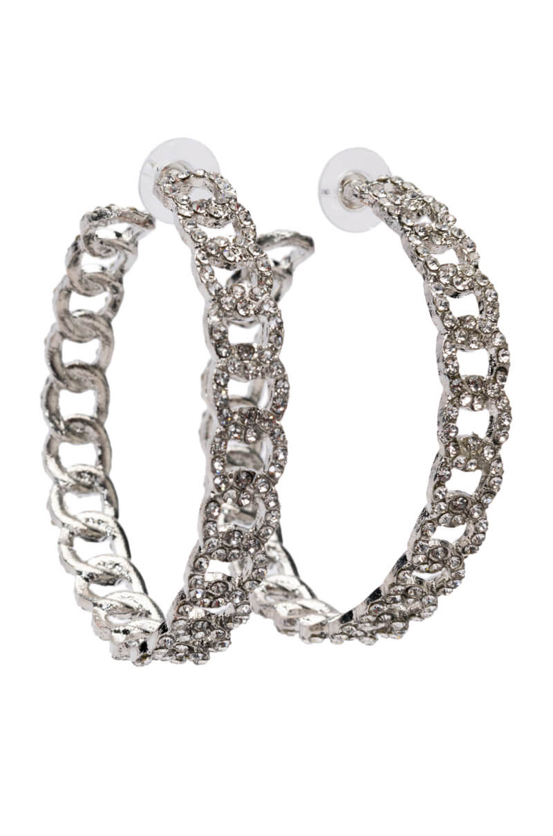 CUBAN SILVER PAVE HOOPS