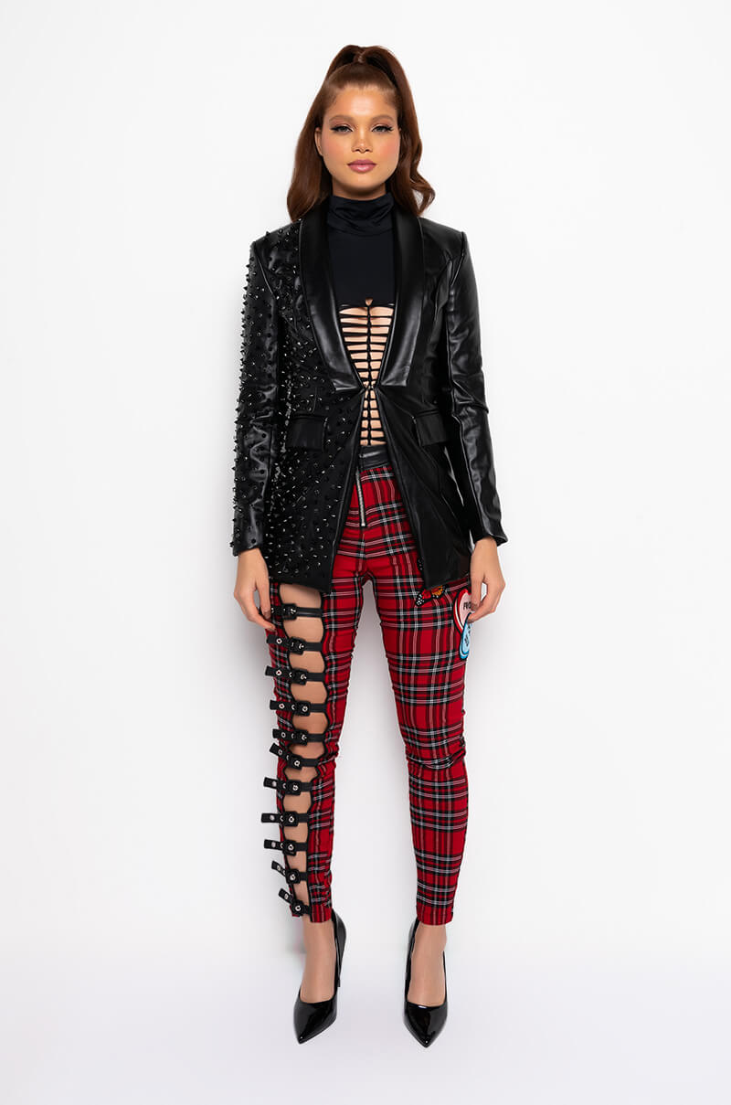 DARK SIDE OF THE MOON PU BLAZER WITH STUDS