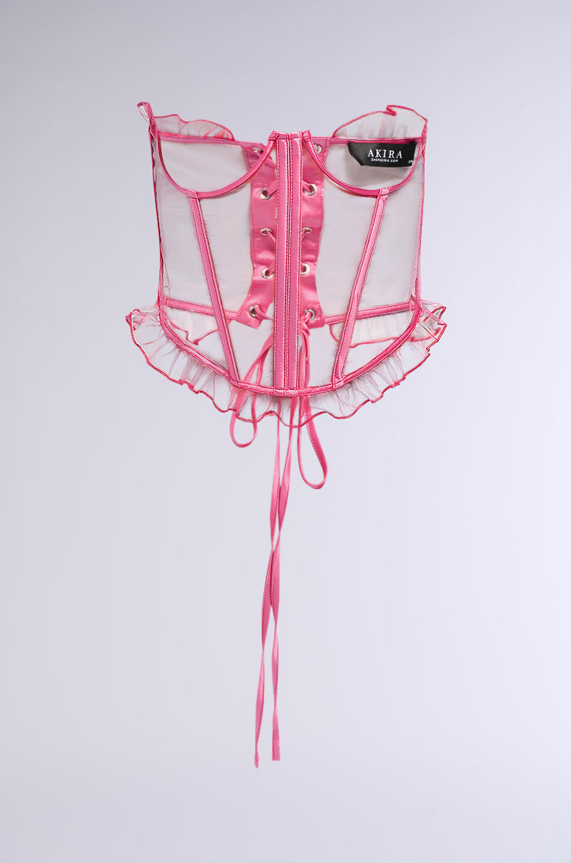 DARLING MESH RUFFLE UNDERBUST CORSET BELT IN HOT PINK