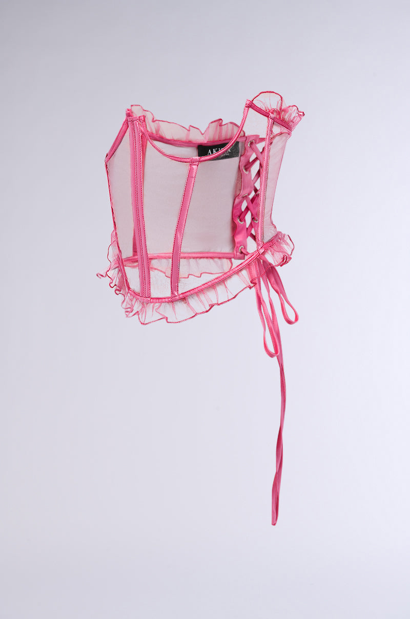 DARLING MESH RUFFLE UNDERBUST CORSET BELT IN HOT PINK