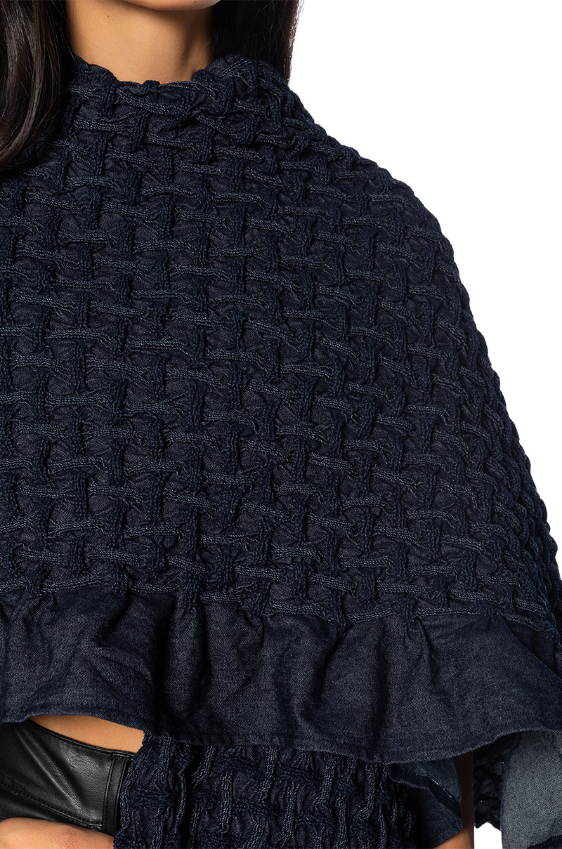 DENIM WEAVE EFFECT PONCHO
