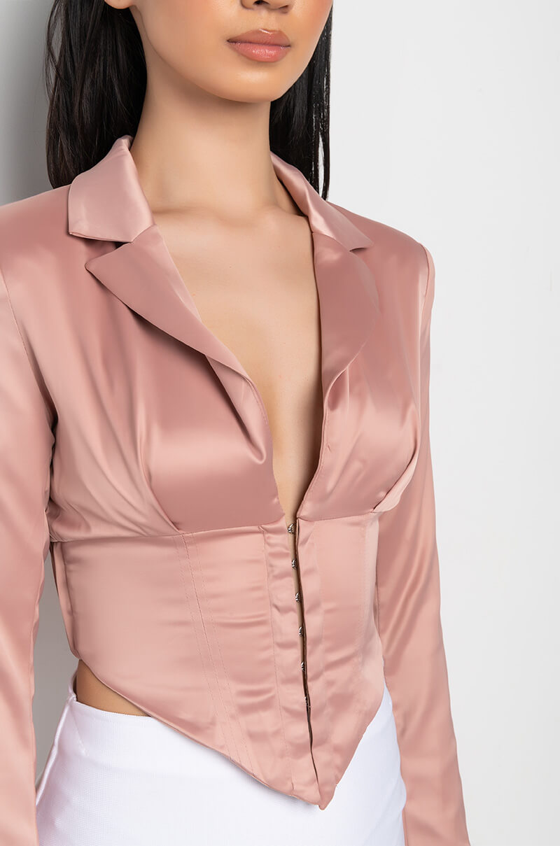 DELETE MY NUMBER SATIN BLOUSE LIGHT BROWN