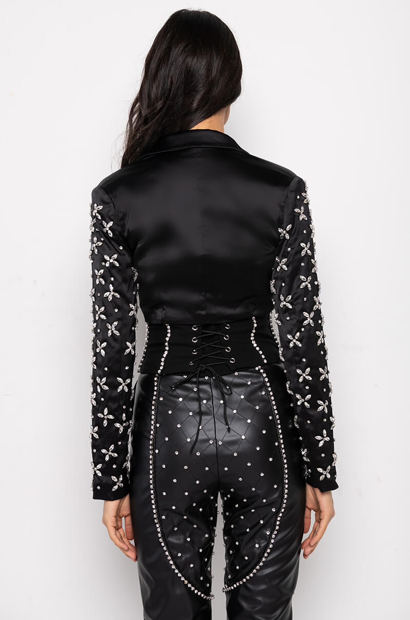 DIAMONDS ARE FOREVER CROP SATIN BLAZER