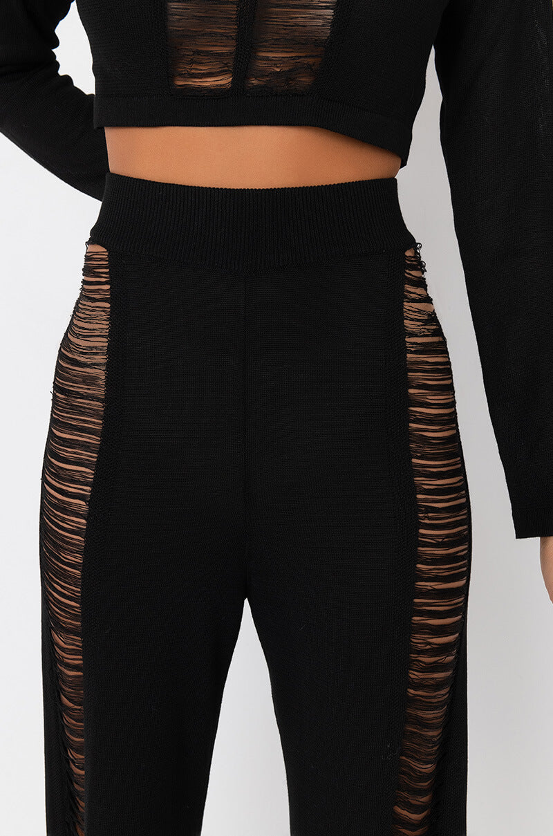 DISTRESS DETAIL WIDE LEG SWEATPANTS