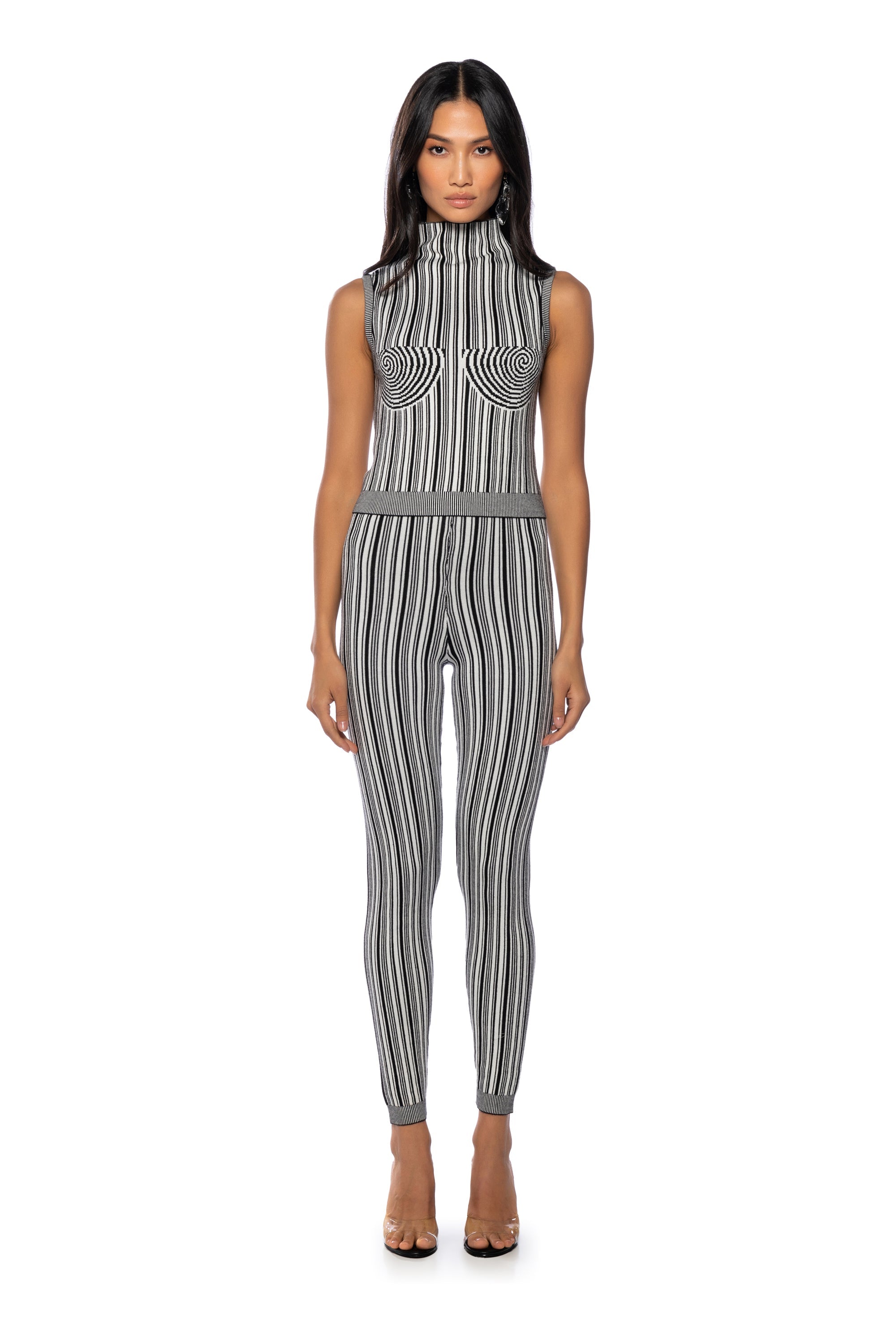 DOUBLE VISION STRIPED CROPPED SLEEVELESS SWEATER
