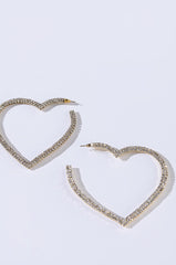 DOWN FOR YOU RHINESTONE HEART HOOP EARRINGS