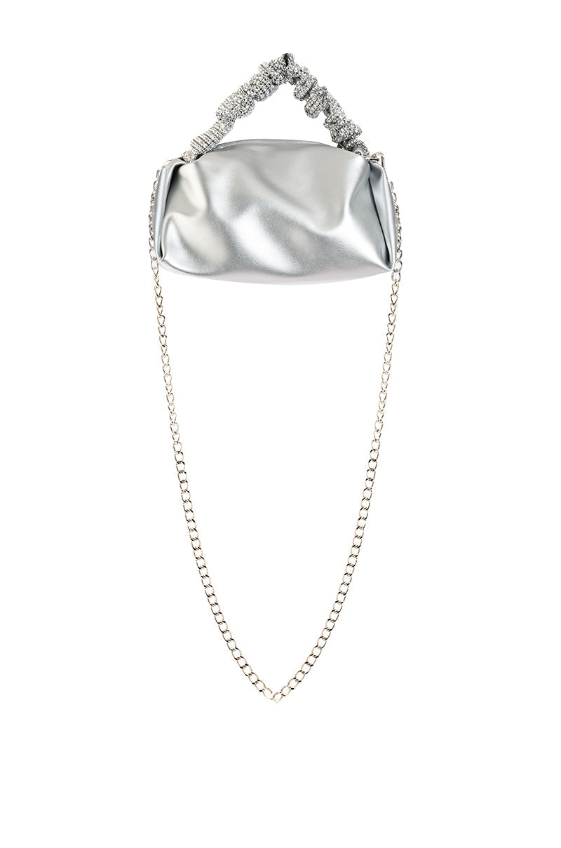 ELANA EMBELLISHED SATIN BAG IN SILVER