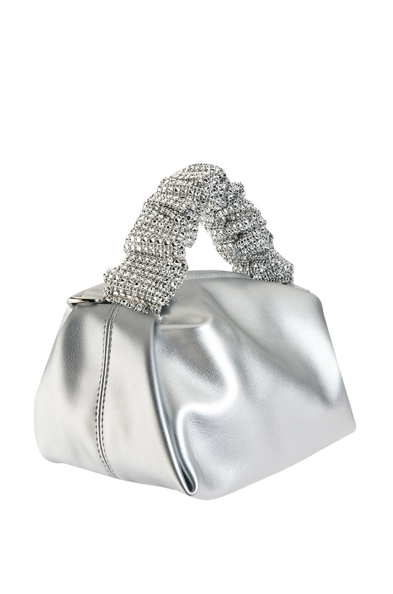 ELANA EMBELLISHED SATIN BAG IN SILVER