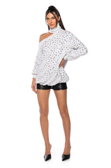 COLD SHOULDER EMBELLISHED STRIPED TOP