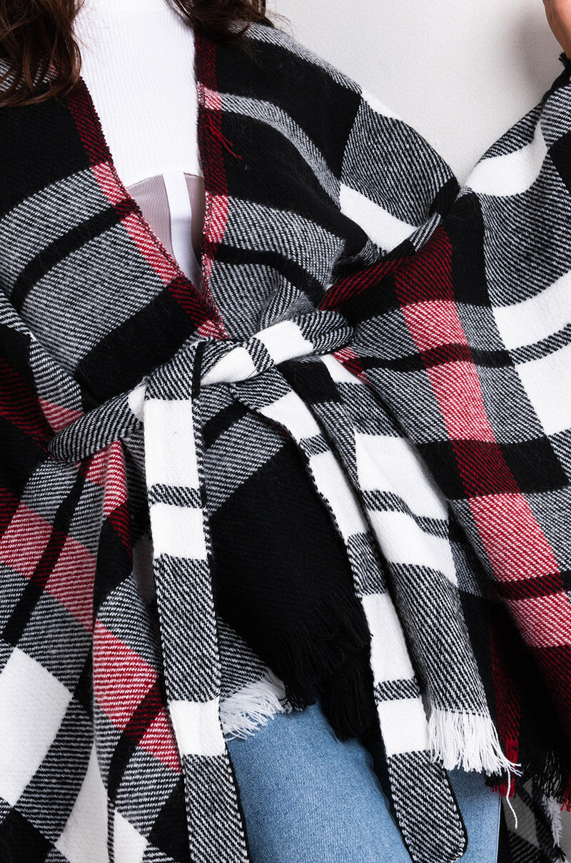 BEYLLA LONG PLAID WRAP PONCHO