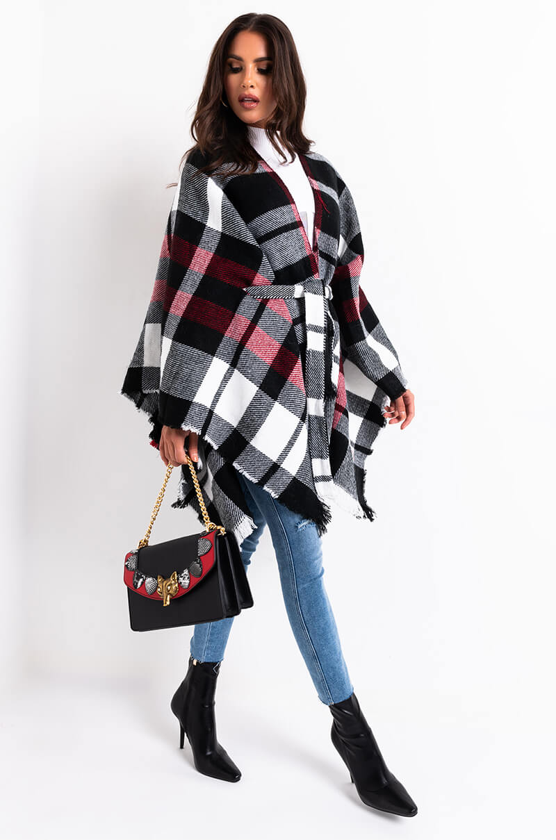 BEYLLA LONG PLAID WRAP PONCHO