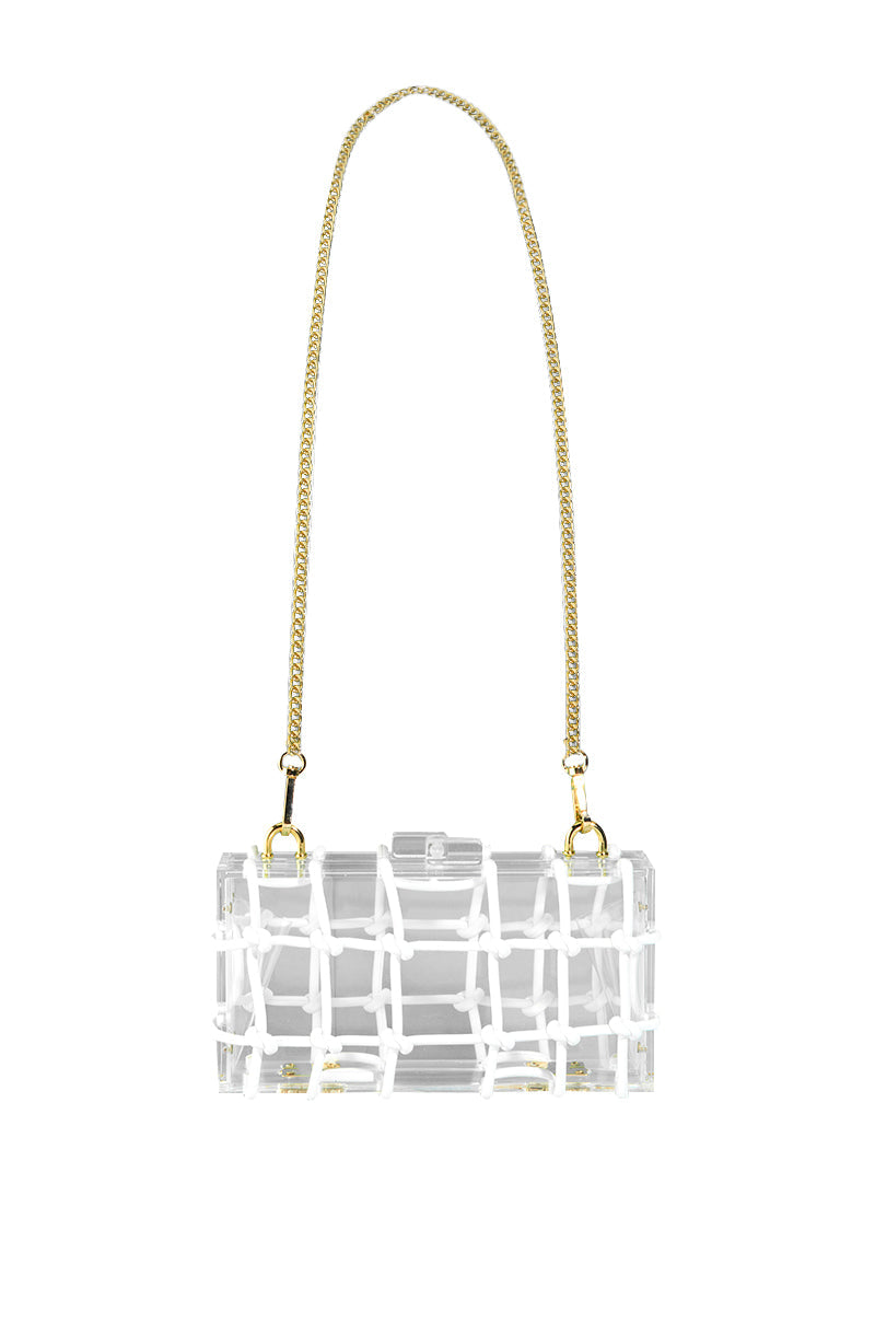 CLEAR CASE PURSE WITH RHINESTONE ROPE