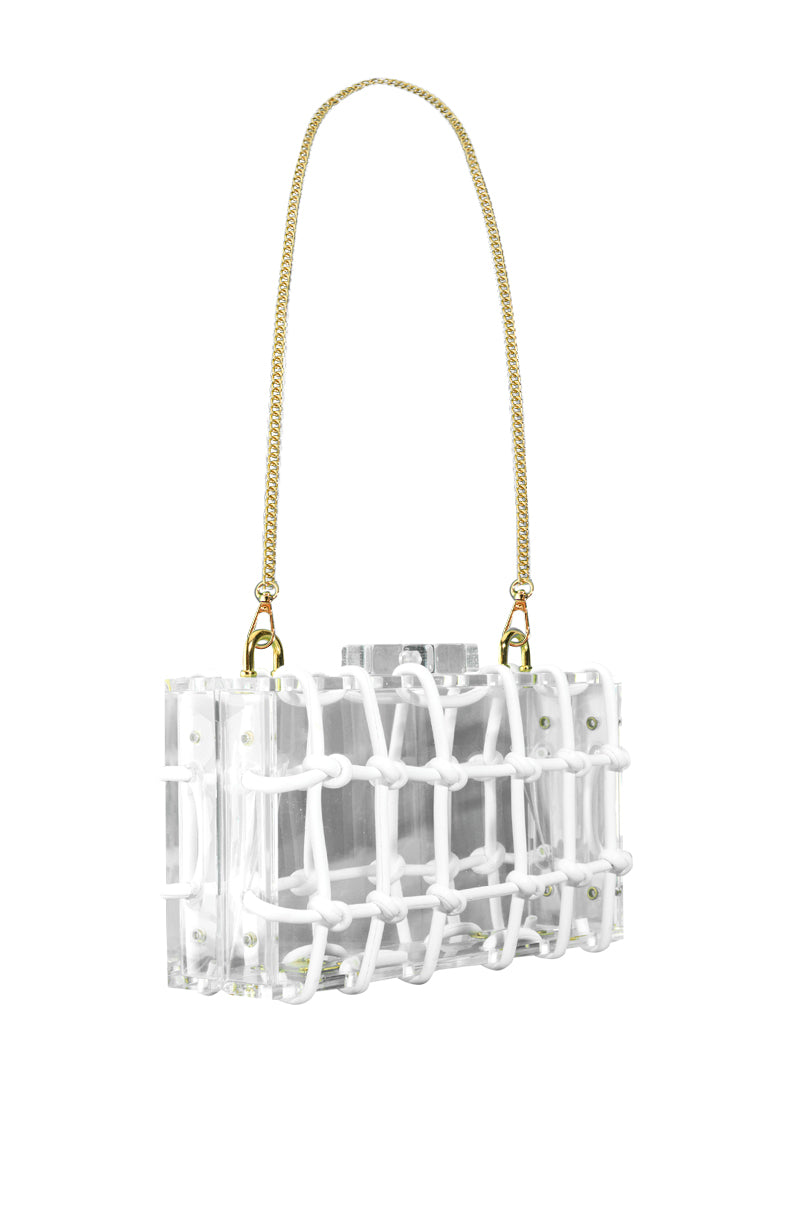 CLEAR CASE PURSE WITH RHINESTONE ROPE