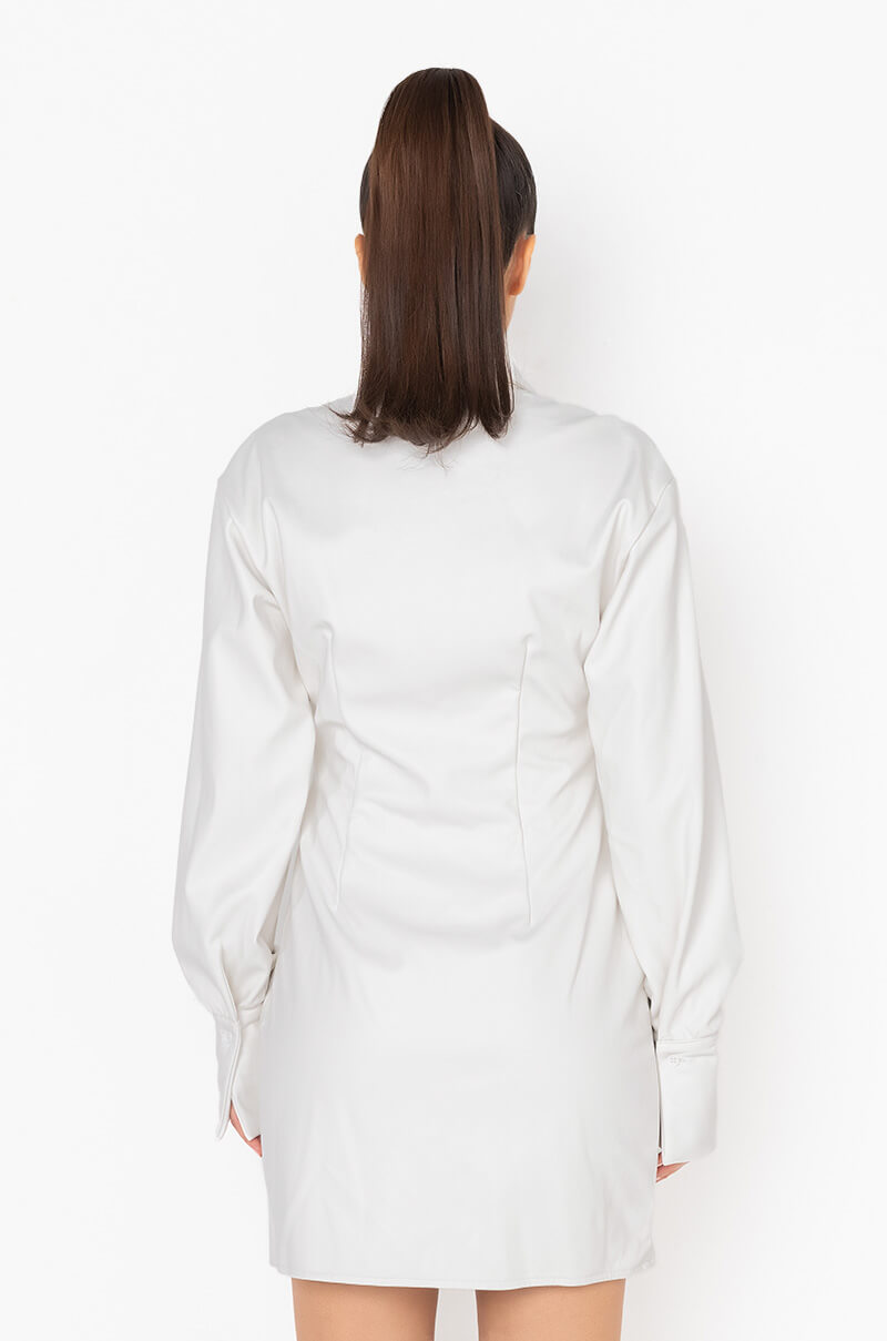 CUNTY BUTTON FRONT PU SHIRT DRESS IVORY