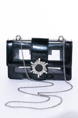 CLEAR NUDE EMBELLISHED PURSE BLACK CLEAR