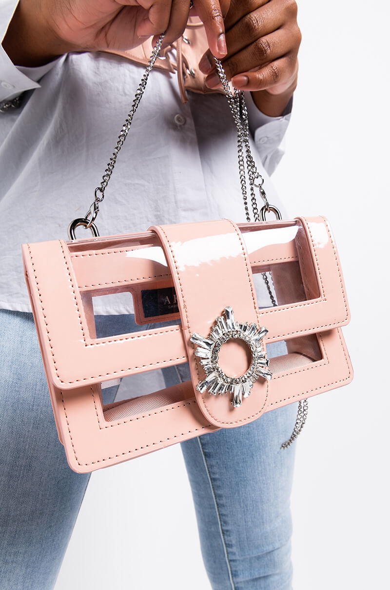 CLEAR NUDE EMBELLISHED PURSE